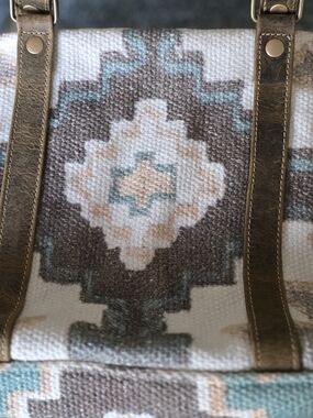 SOLD Myra Bag Southwestern Pattern Travel Tote in Brown, Cream & Teal